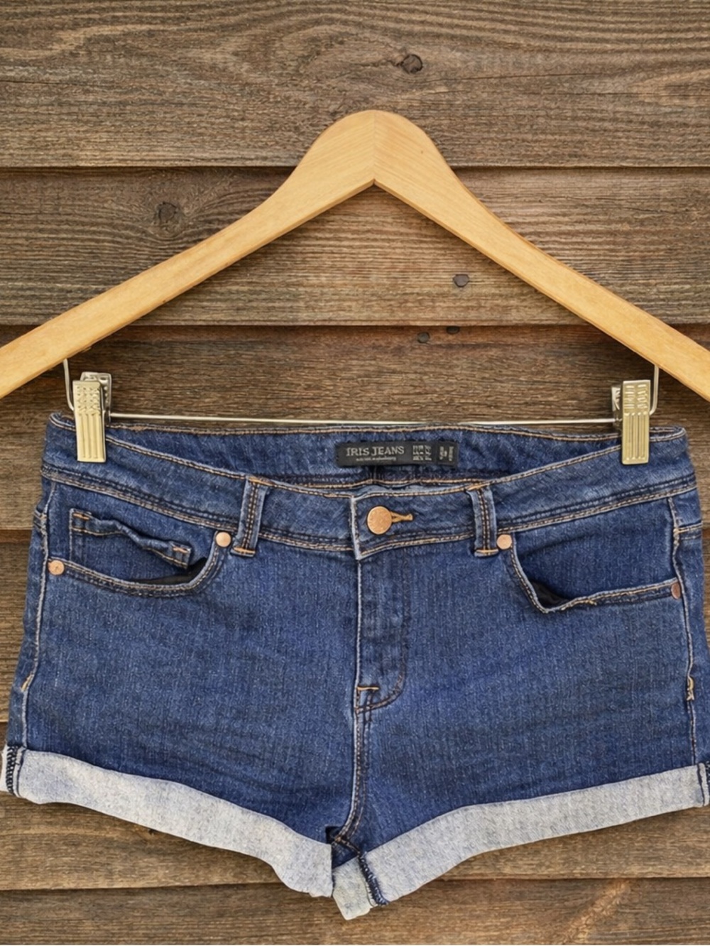 Iris Jeans Shorts Cuff Hem Denim Blue